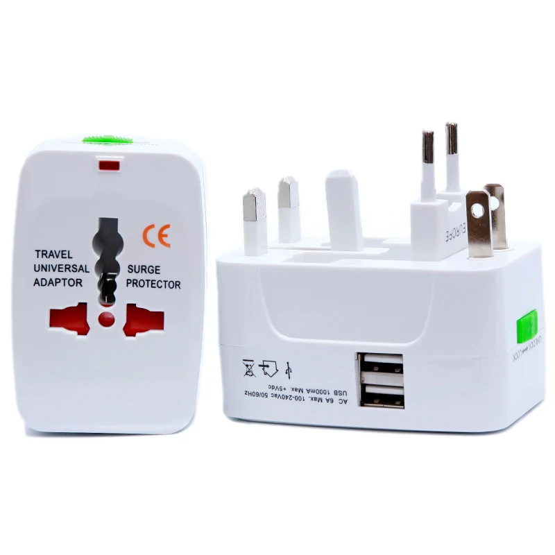 Global All-in-One Travel Adapter Dual USB Charging Port for US EU UK Australia Universal Wall AC travel adapter