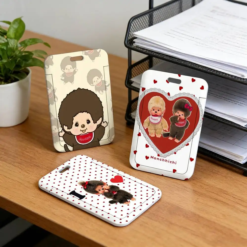 귀여운 M-Monchhichi 카드홀더가 있는 휴대용 목걸이 스트랩, 포토카드 및 교통카드에 적합, 가벼운 카드홀더
