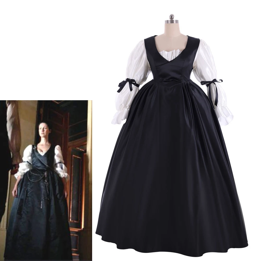 

Outlander Season 2 Claire Fraser Black Dress Cosplay Women's Scottish Highland Rococo Ball Gown Halloween Carnival Party Outfit