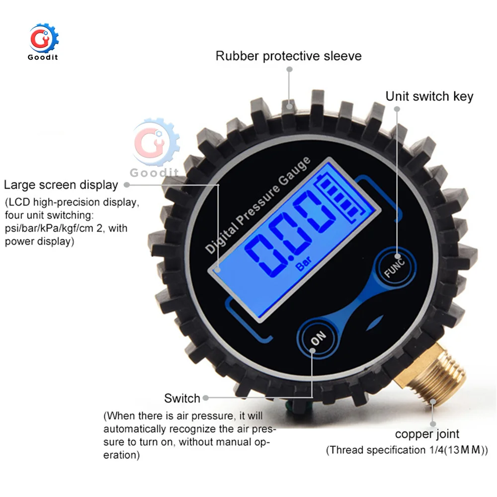 Precision Digital Tire Air Pressure Gauge with LCD Display and LED Light