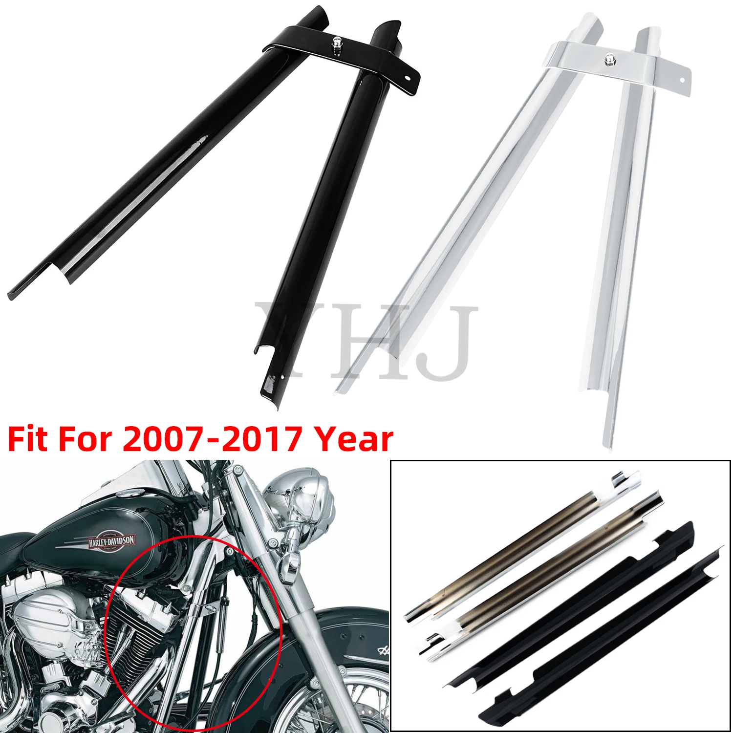 

Motorcycle Front Frame Down Tube Cover Chrome/Black For Harley Softail Heritage Springer Fatboy FLSTF Night Train 2007-2017
