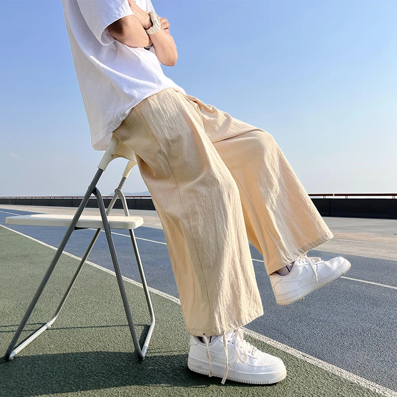 Men Yamamoto Style Cotton Linen Pants Loose Casual Japan Harajuku Large Size Oversize Drawstring Wide Leg Pants Harem Trousers