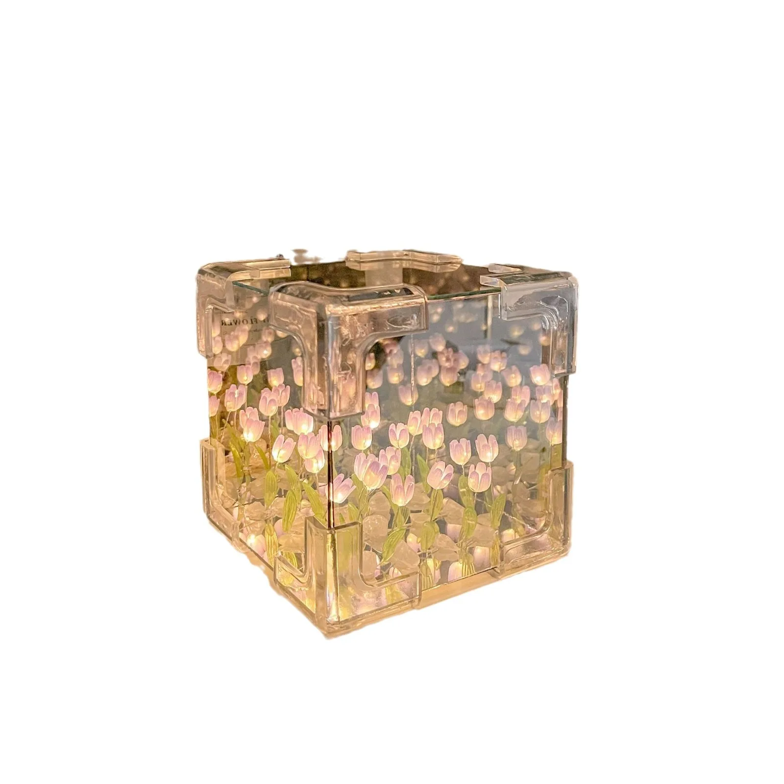 Flower Night Light Material Package 1pcs Handmade DIY Flower Cube Tulip Stereo For Girlfriend Couple Birthday Gift
