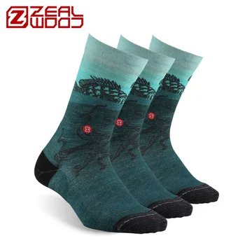ZEALWOOD 프린팅 메리노 울 운동용 양말, 남녀공용 초경량 달리기 통기성 양말, 골프 사이클링 테니스 1/3