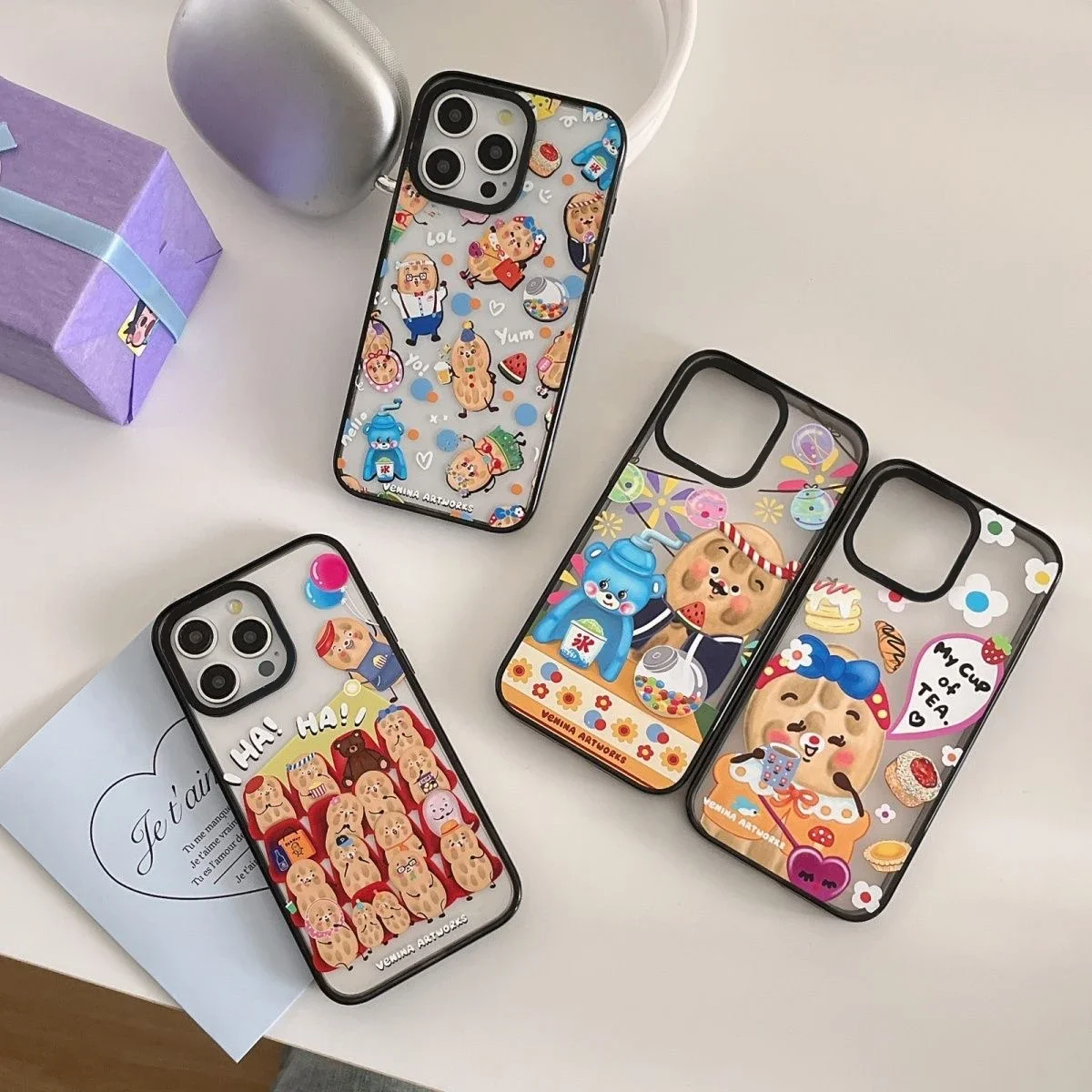 

Cute Bear Candy 2.0 Acrylic Black Border Phone Case Cover for IPhone 11 12 13 14 15 Pro Max Case