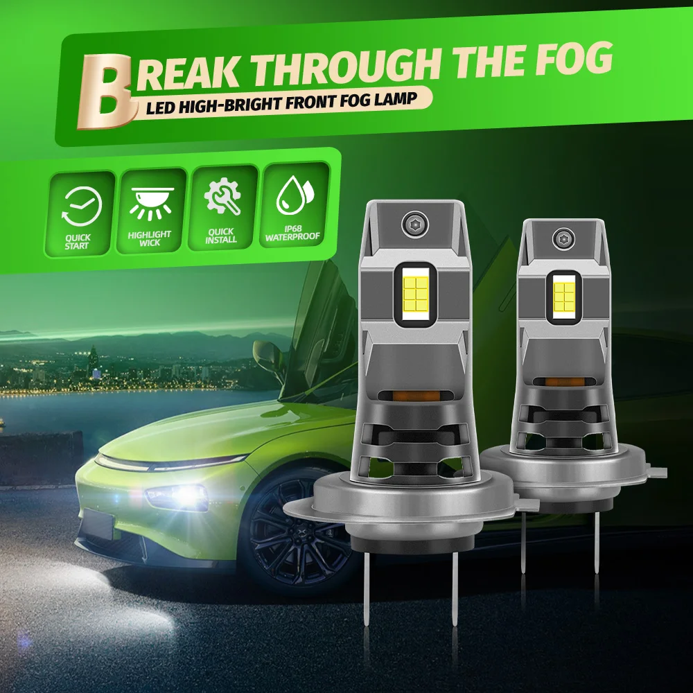 2pcs Mini H7 LED Headlight Bulb CSP Chips Car Headlamp Light Fog Lamps H7 Led Turbo Automobile White 6000K 12V Plug and Play