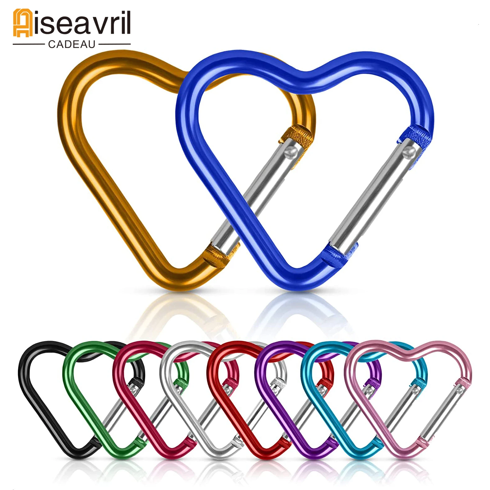 

10pcs Heart Shaped Carabiner Outdoor Climbing Camping Bold Aluminum Alloy Locking Clasp Keychain Multi Survival Gear Travel Kit