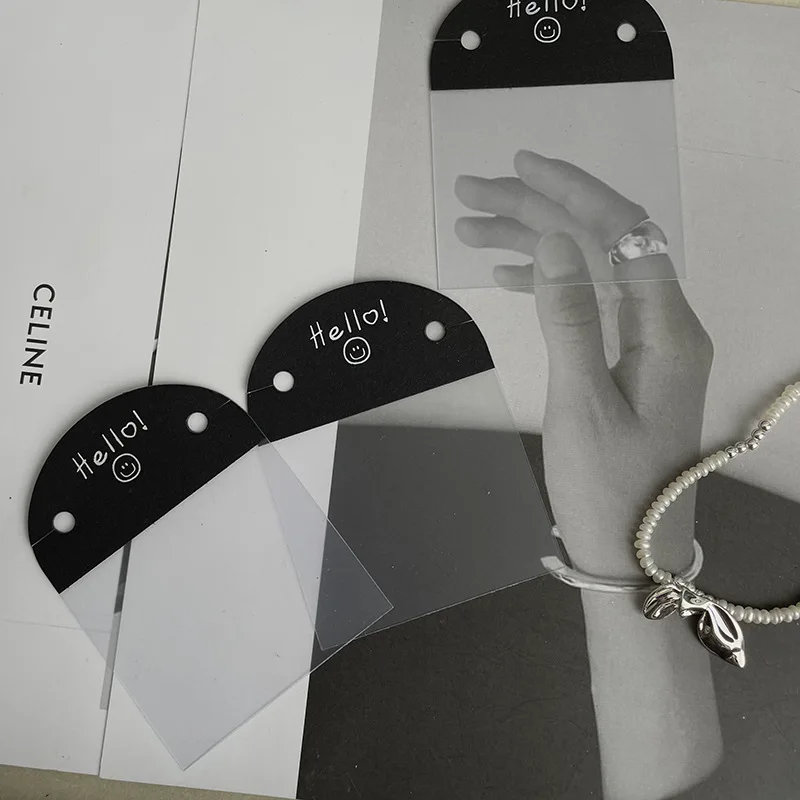 10pcs Plastic Transparent Necklace Back Cards 6*8cm Black Semi-circular Handmade Jewelry Organizer Display Packaging Label Tags
