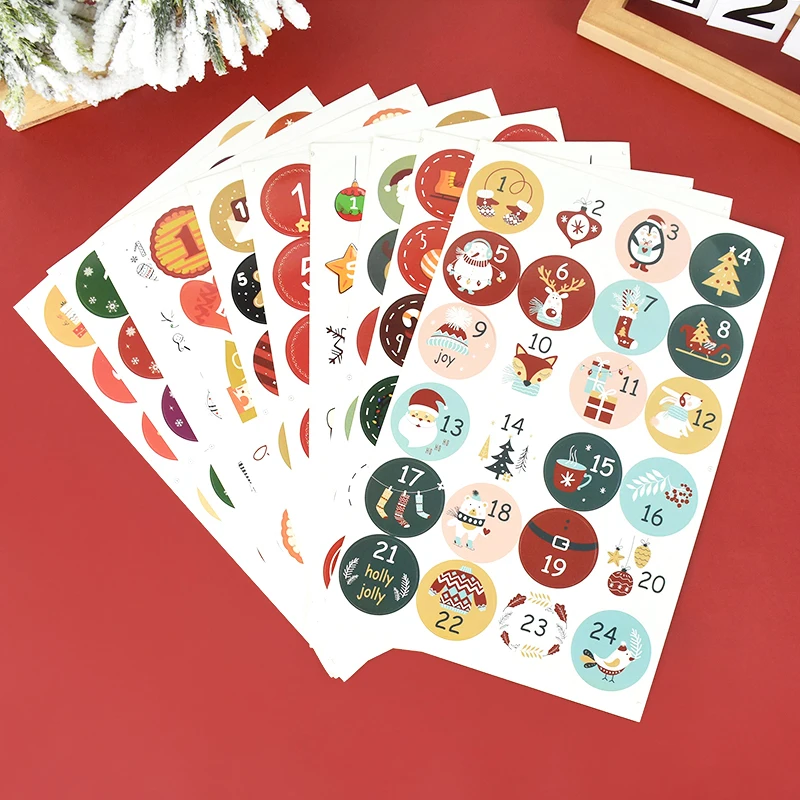

1pc Happy Christmas Day Gift Stickers Advent Calendar Number Paper Stickers Multi-Function Gift Packaging Adhesive Labels Decor