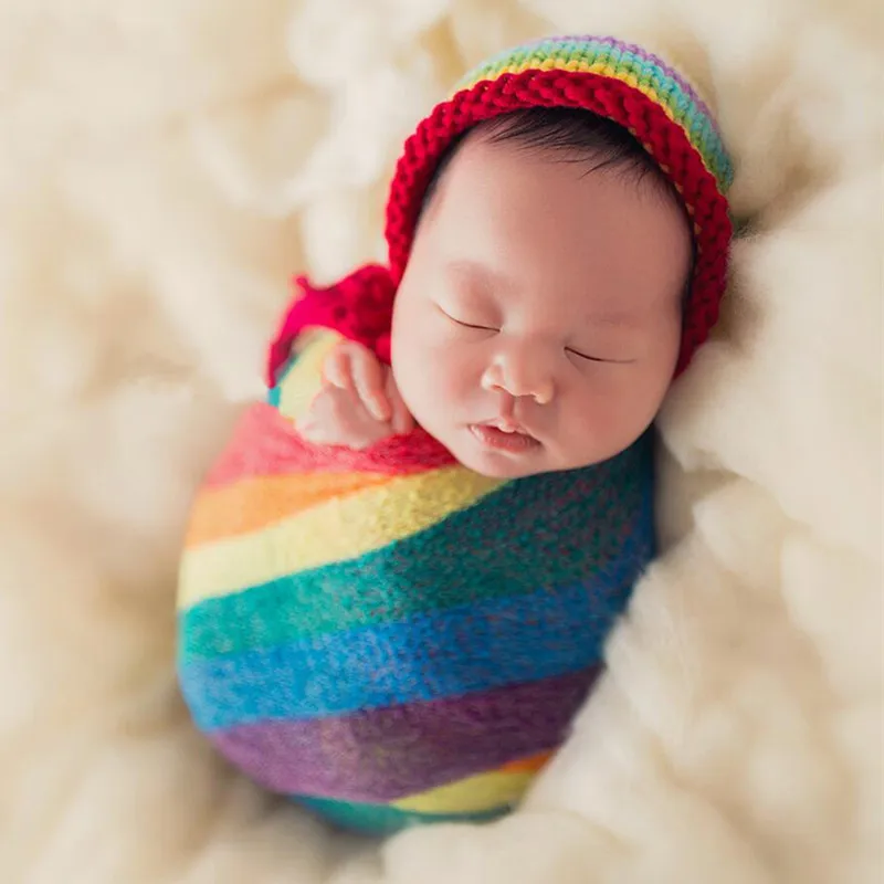 Stretch Newborn Rainbow Wraps Swaddling Baby Photography Props Photo Shooting Accessories Photograph Studio Blanket Backdrop newborn lifestyle photos