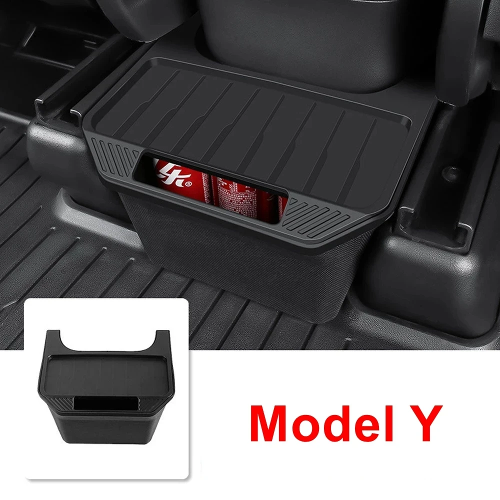 

Rear Seat Storage Box For Tesla Model Y Organizer Center Console Bins Backseat Trash Can Garbage Bag Under Seat Tray Accessories