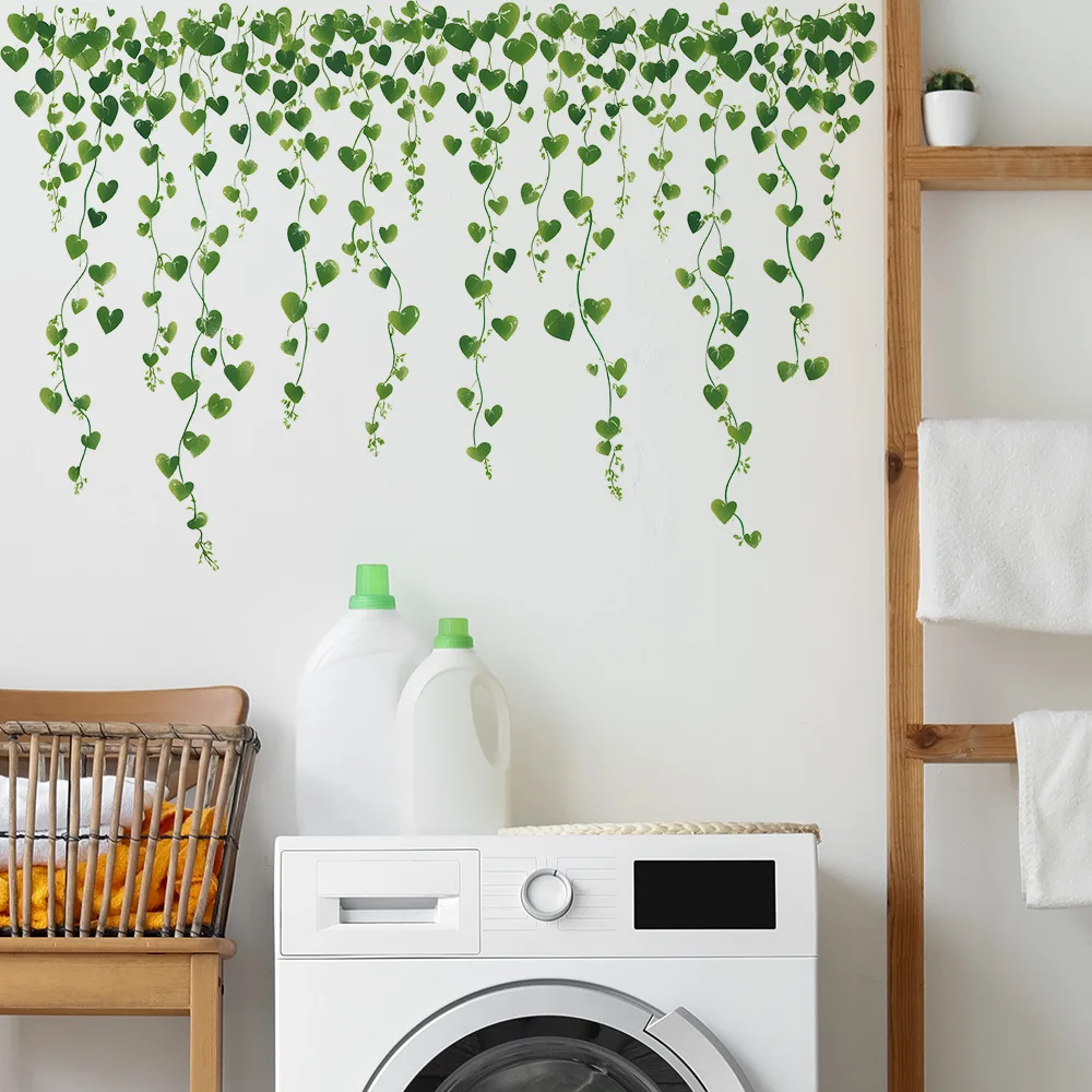 Plants Wall Stickers Green Leaves Vine Wall Decals, Watercolor Botanical Wall Art for Living Room, Bedroom, Office Decor