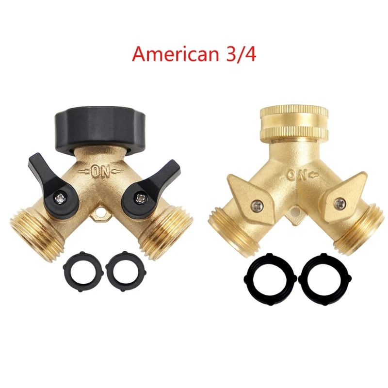 

Brass Dual-Outlet Faucet Irrigation Ball Adapter Garden Tap Hose Splitter Two Way Fitting 3/4 American Thread Dropship