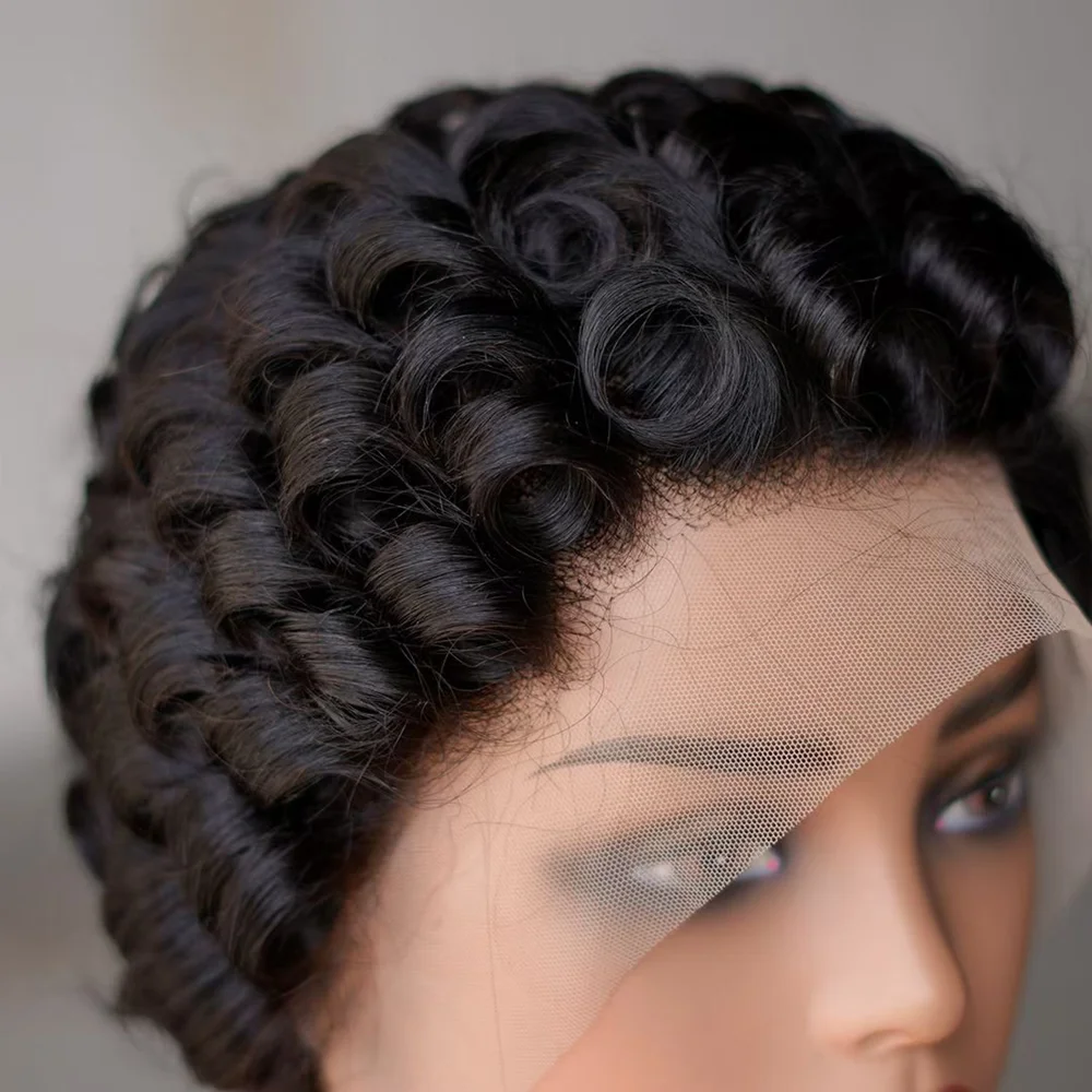 6inch Short Bob Wig Loose Curly 100% Human Hair Wig Lace Frontal 13x4 Human Hair Wigs 180% Density Natural Color for Black Women