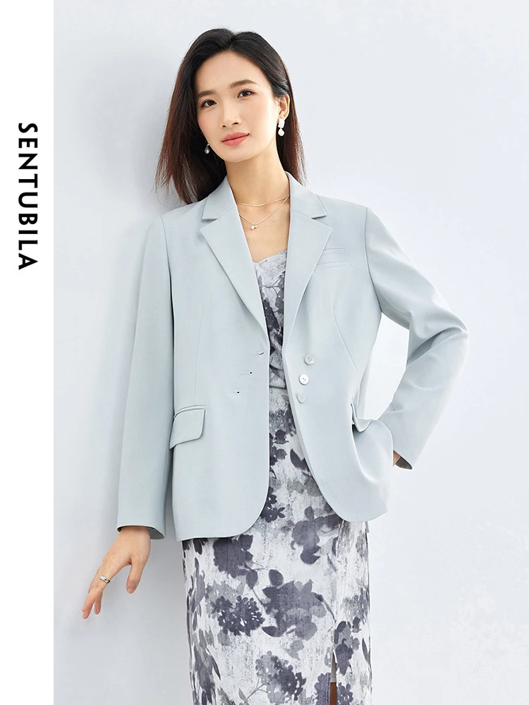 

SENTUBILA Spring Split Blazer Office Lady Notched Coat 2024 Irregular Single Breasted Straight Suit Jacket Clothing 141X52861