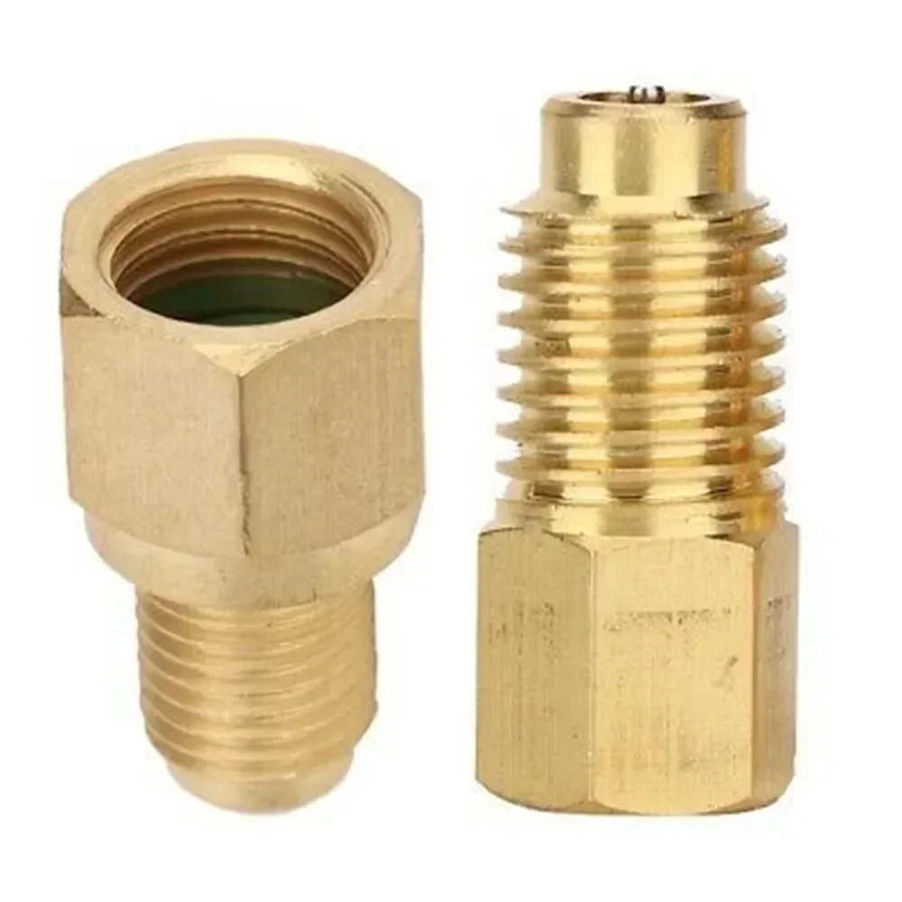 New Practical Quality R1234yf Adapter R22 1/2&rdquo; ACME LH 1/4&rdquo; SAE 2 Pcs Charging Removable Repairing Solid Brass