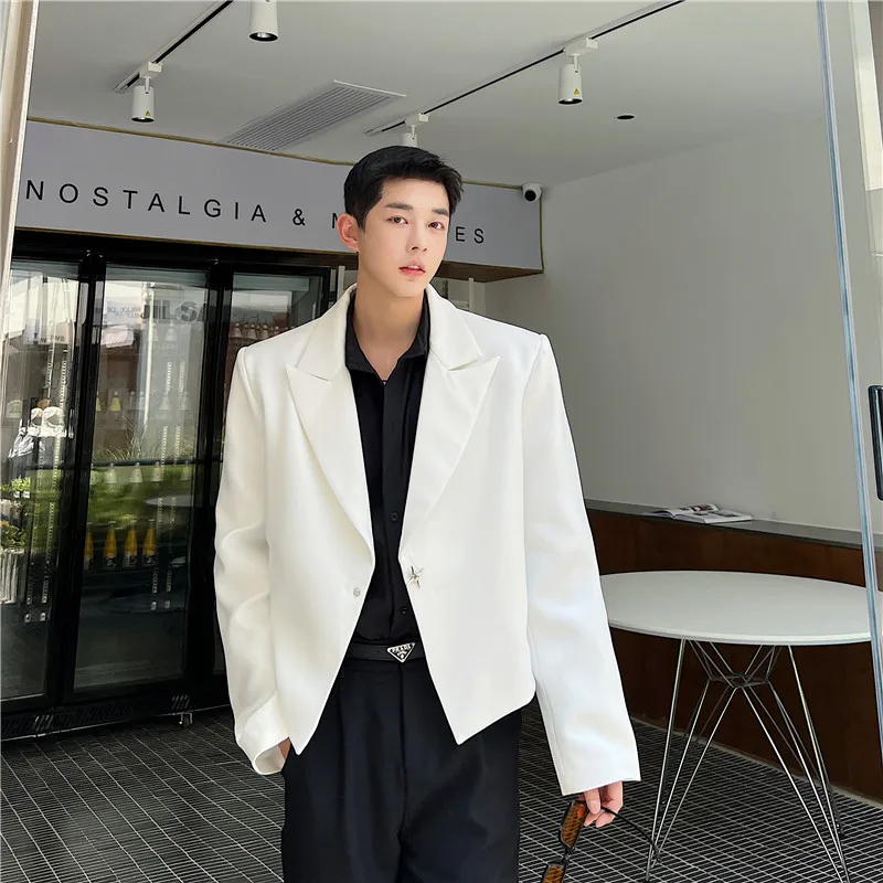 

Весна-Осень 2023, красивые хорошо облегающие топы, мужские текстурированные короткие блейзеры, стильные мужские свободные удобные однотонные блейзеры V43