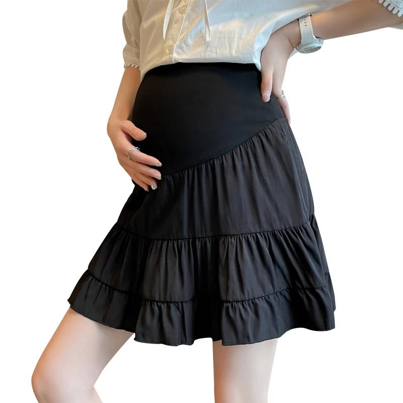 Summer Pregnant Woman Pleated Skirts Fashion High Waist Ruffles Patchwork Maternity Empired Skirt Korean Style Mini Skirts