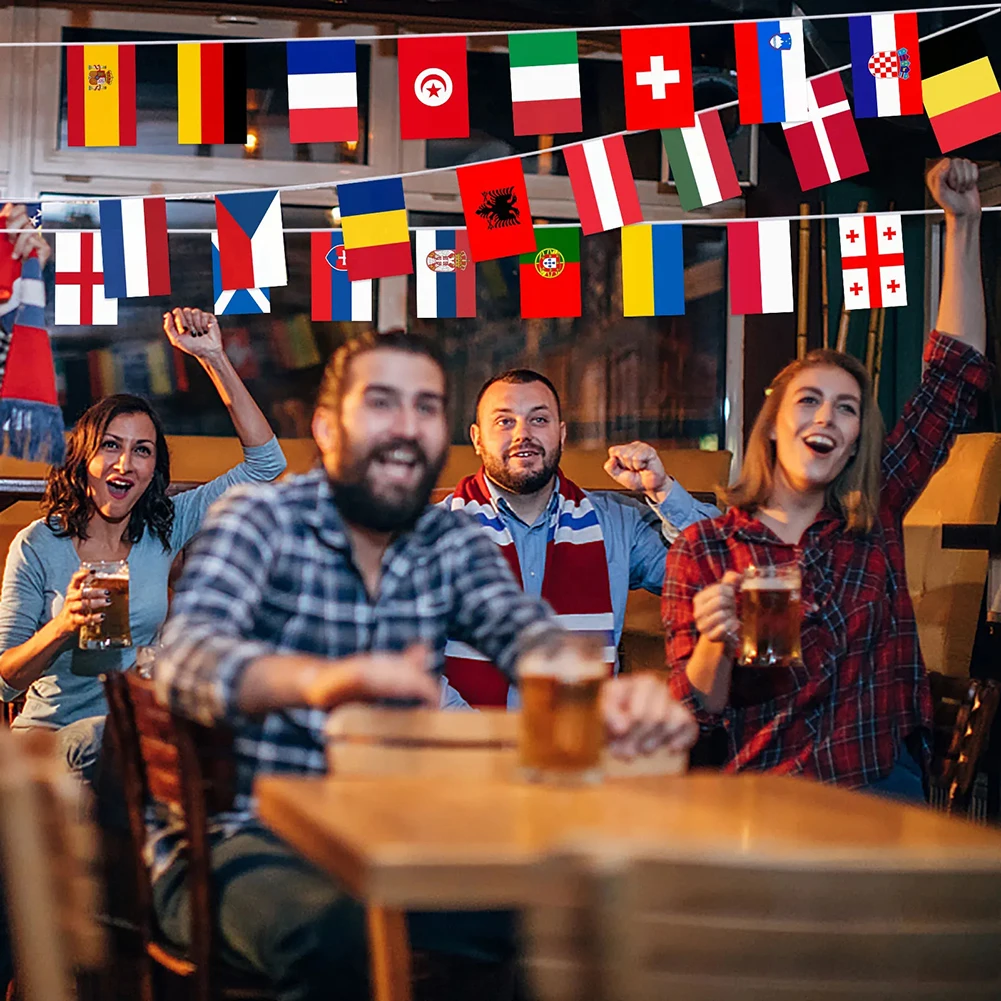 Euro 2024 Top 24 String Flags Decorative Football Event Garlands Hanging Flags Household Wall Decorations For Indoor Outdoor