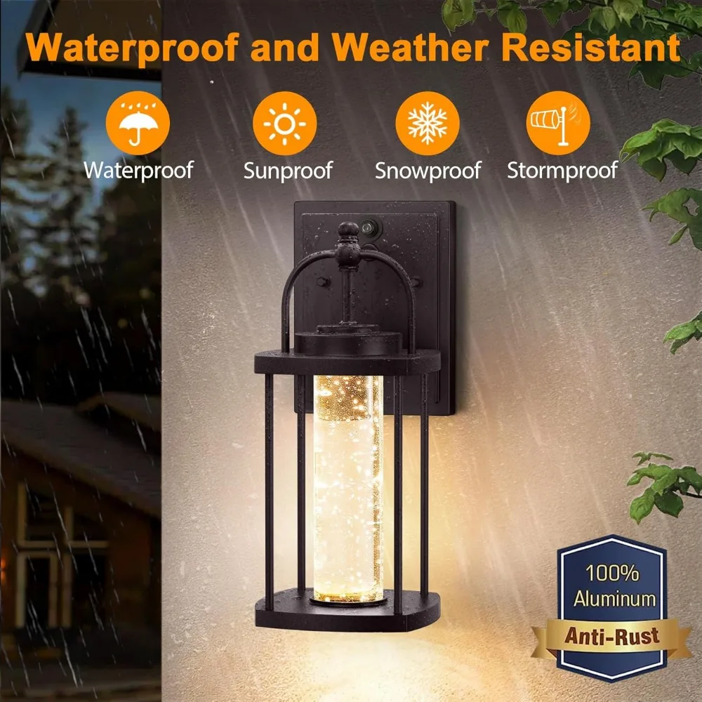 2 Pack Dusk to Dawn Exterior Lighting Fixtures, 10W LED Modern Outdoor Wall Lights Sconce with Crystal Bubble Glass 5