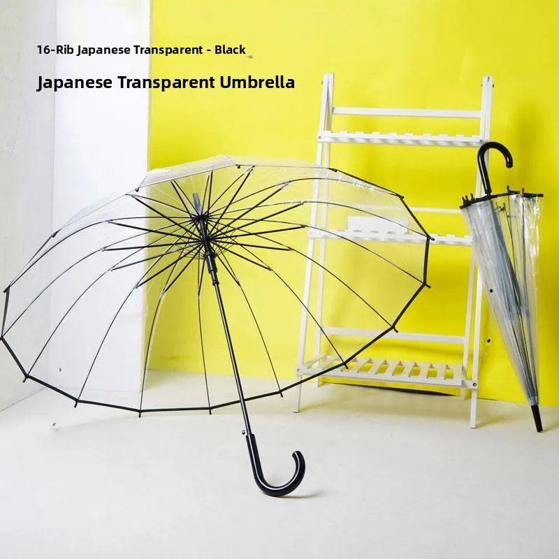 Upaded 24-Bone Transparent Umbrella with Long Handle Bend Hook Reinforced White 6-Bone High Aesthetic Value Rain Umbrella ...