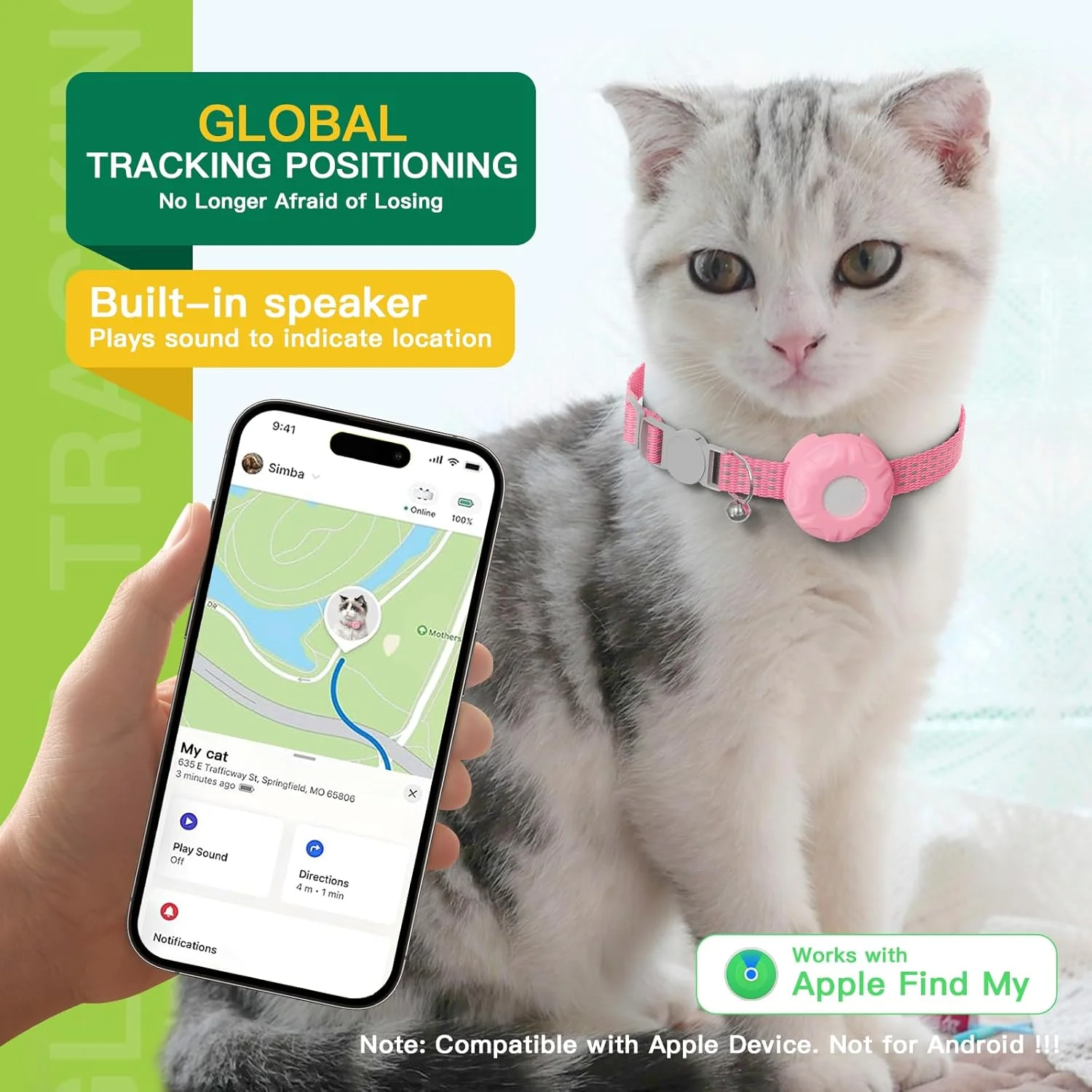 HONGTOP Cat Chain Tracker GPS Anti-Loss Pet Safety Device Waterproof - Image 2