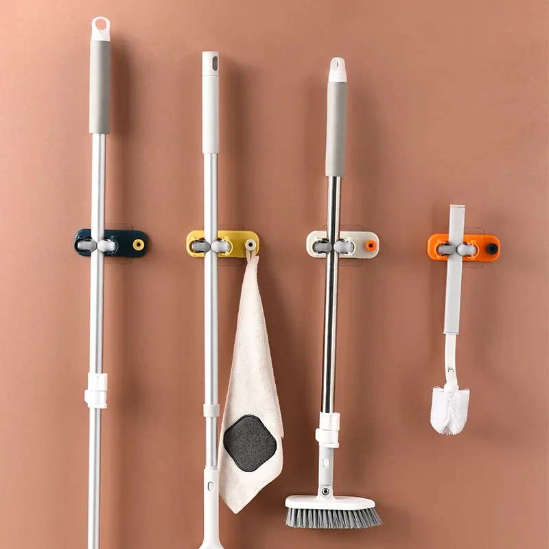 Nail Free Multi Function Wall Mount Mop Organizer Holder, Brush Broom Hanger, Storage Rack, Kitchen Clip, Hook, Mounted Hanging