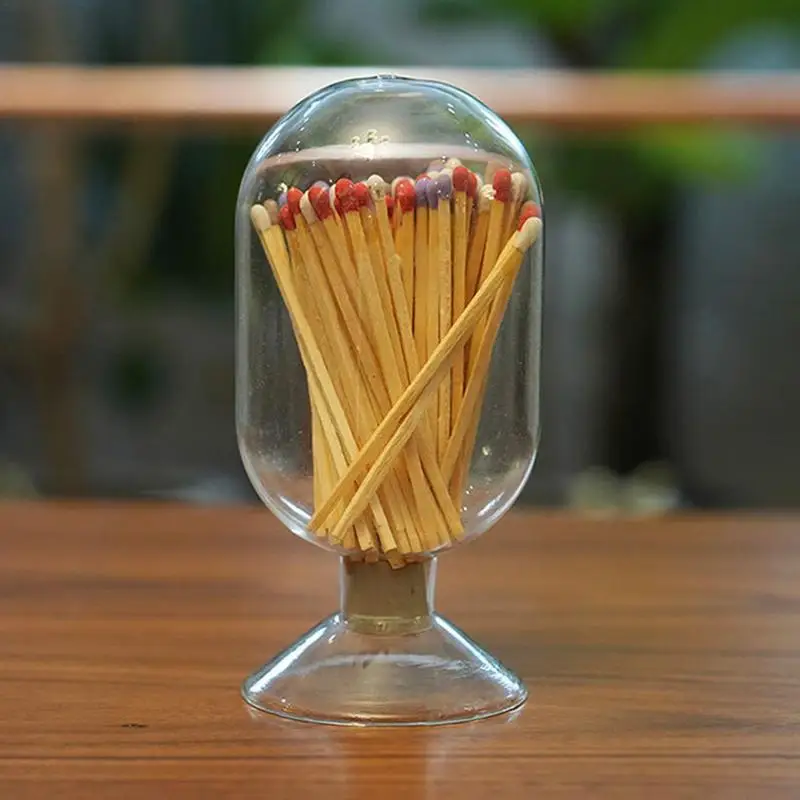 Glass Matchstick Holder Match Cloche Bottle Strike Jar Home Display Glass Bottle Matches Container Glass Display Dome 3