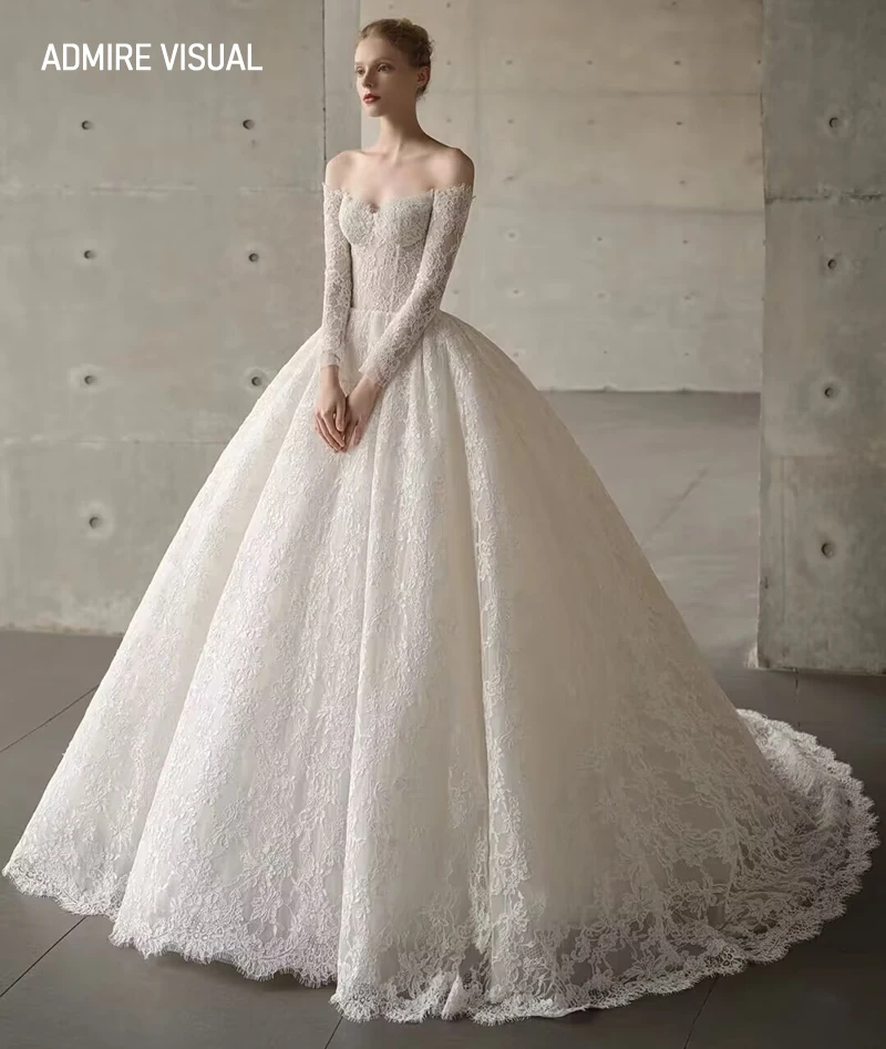 Newest Wedding Dress For Bride Ball Gown Lace Sweetheart Neckline Long Sleeves Custom Made Plus Sizes Vestidos De Novias custom made long sleeves tulle lace ball gown wedding dress real vestidos de novia charming court train formal bride dresses