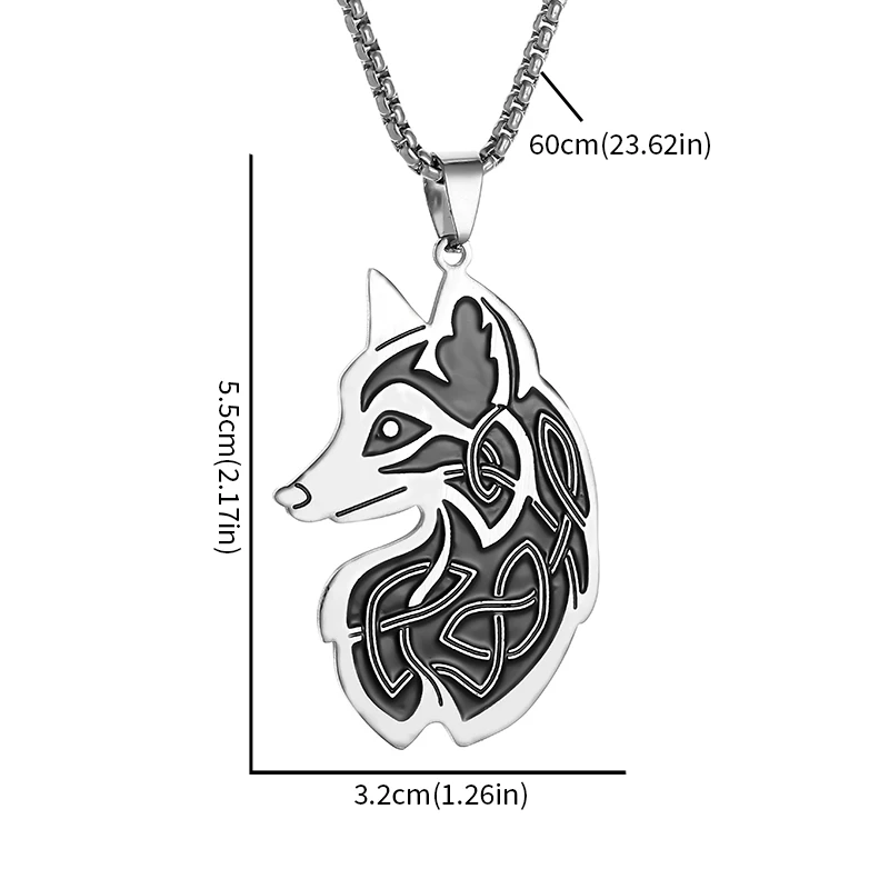 Stainless Steel Personalized Celtic Fenrir Wolf Pendant Necklace for Men Charm Jewelry Gift images - 6