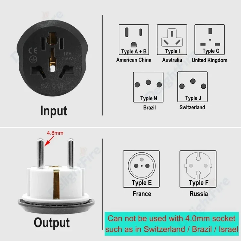 EU Plug Socket KR US AU To EU Travel Adapter Socket AC Power Adapter Converter 16A Black/White Charger Electrical USA Adapter