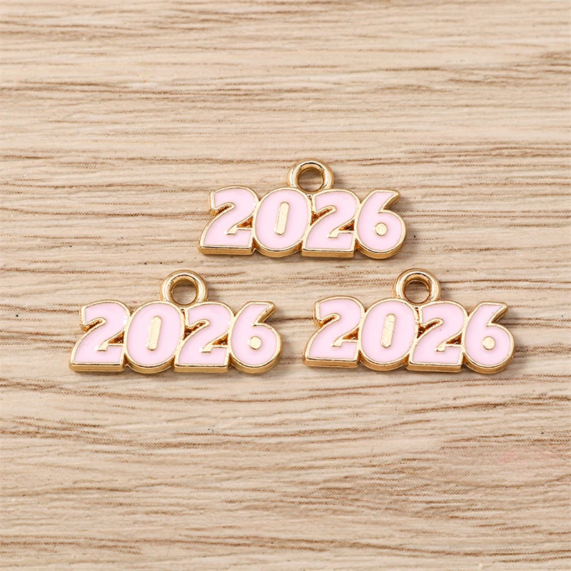 10 Stück 18 x 9 mm niedliche Emaille 2026 Zahlen Charms Anhänger für Schmuckherstellung Neujahr Halsketten Ohrringe Armbänder DIY Bastelbedarf – Detail 8