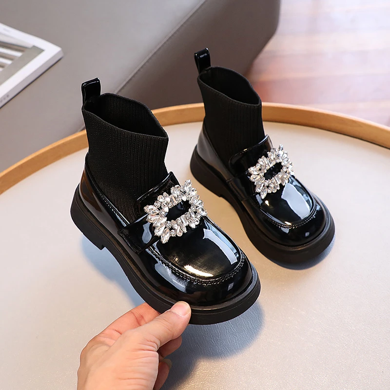 Girls Shiny Mary Jane Boots Soft Sole Preppy Style