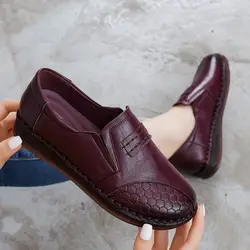 Purple Cowhide Leather Shoes For Women Luxury Moccasins Ladies Slip On Driving Shoes Big Size 42 Woman's Loafers Free Shipping