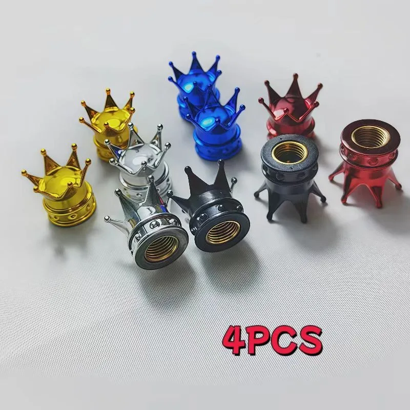 Valve Covers 4 PCS Universal Crown Wheel Air Dustproof Waterproof Car Motorcycle Tyre Rim Decoration