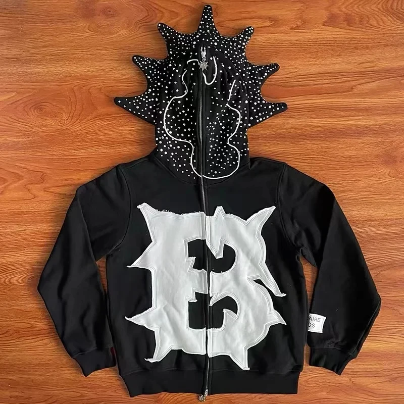 Glo Gang BLUTO CROWN BODY BAG Embroidered Rhinestone Zipper Hoodie