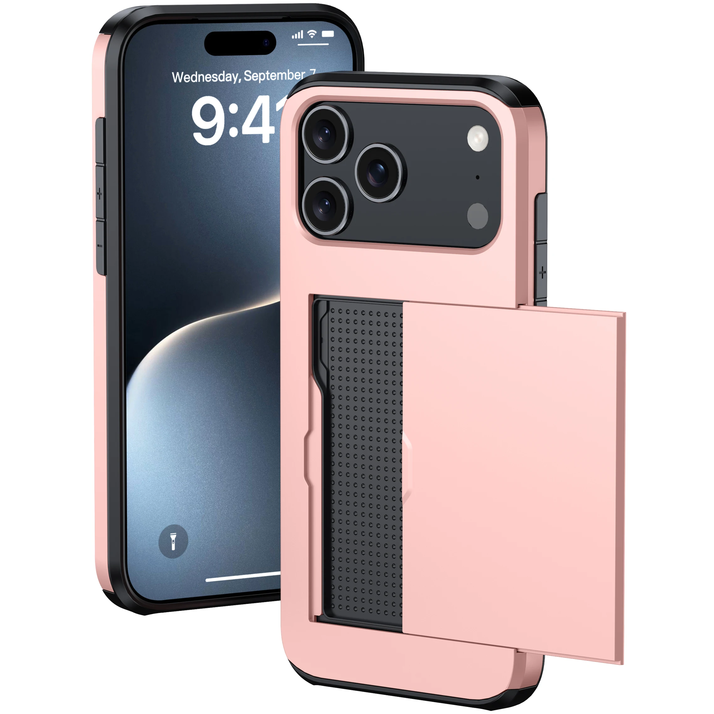 Solid Color Card Holder Slide Slot Hard PC Heavy Duty Protective phone case For iPhone 17 Pro Max 16 Plus 15 14 13 12 11 Cover 1