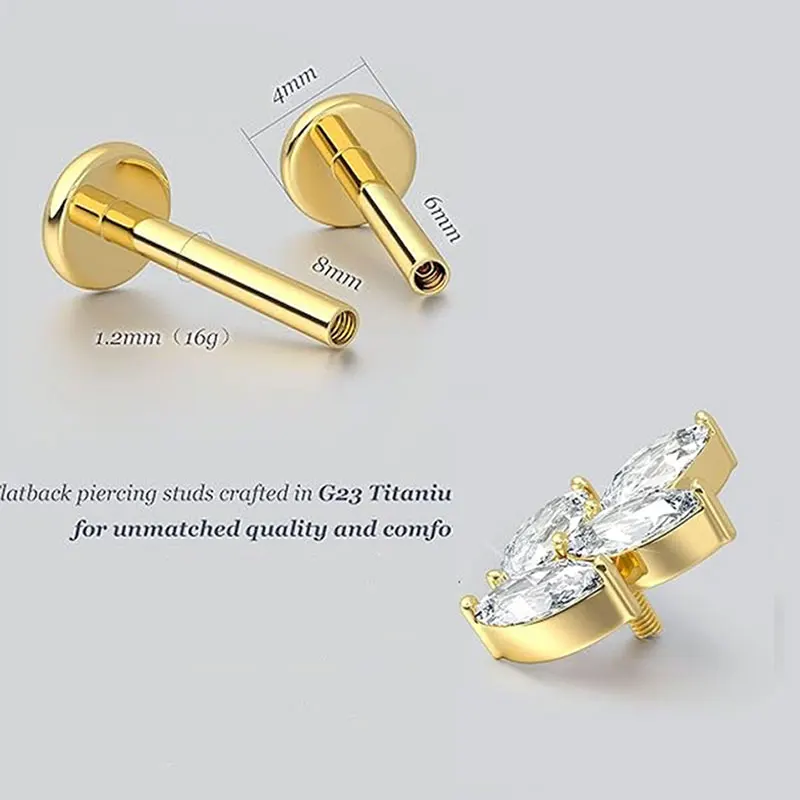 2pcs F136 G23 Titanium Cartilage Earring Internally Threadless Labret Piercing 16G Tragus Helix Daith Piercing Lip Body Jewelry