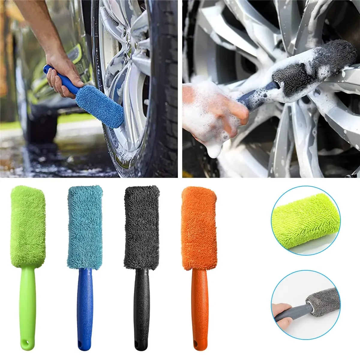 

Car Wheel Brush Soft Microfiber Metal Free Rim Tire Detailing Washing Tool Scratch Free Wheel Cleaning for Cars Motorcycles