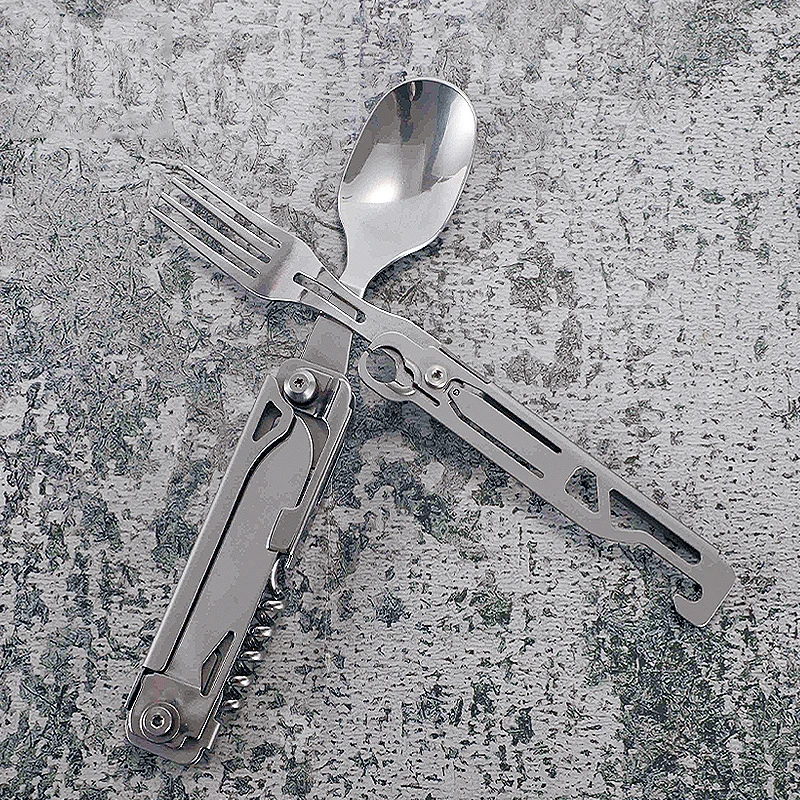 Portable Folding Camping Cutlery Multi-function Tableware Stainless Steel Knife Fork Spoon Bottle Opener Outdoor Equipment Gift