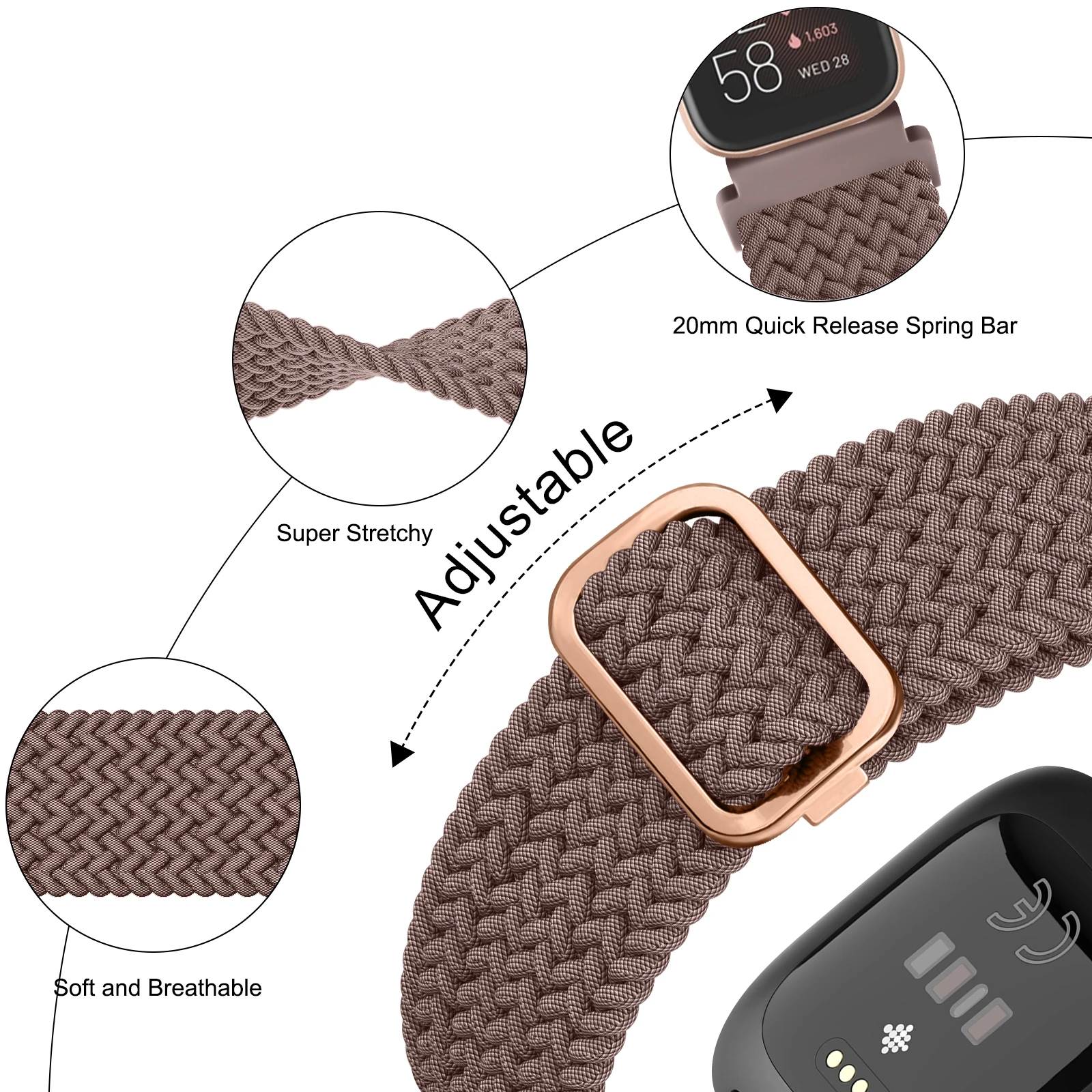 Fascia elastica intrecciata per Fitbit Versa 1/Versa 2/Versa Lite cinturino regolabile per cinturino Fitbit Versa Special Edtion Band