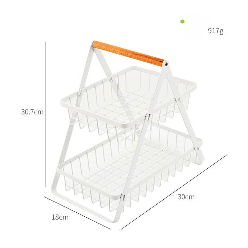 2 Tier Fruit Basket,Portable Fruit Bowle Basket for Kitchen Organizer Storage Detachable Metal Rectangle Basket with Wood Handle 4