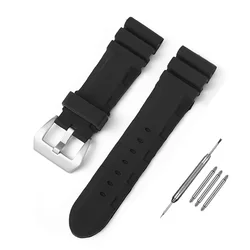 Durable Silicone Rubber Watch Band - Soft 22mm/24mm Men's Strap for 24mm (Black-Silver)