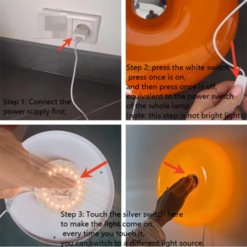 LED Wall Lamp Donut Glass Wall Lamp Orange USB Plug For Living Room Bedside Study Table Office