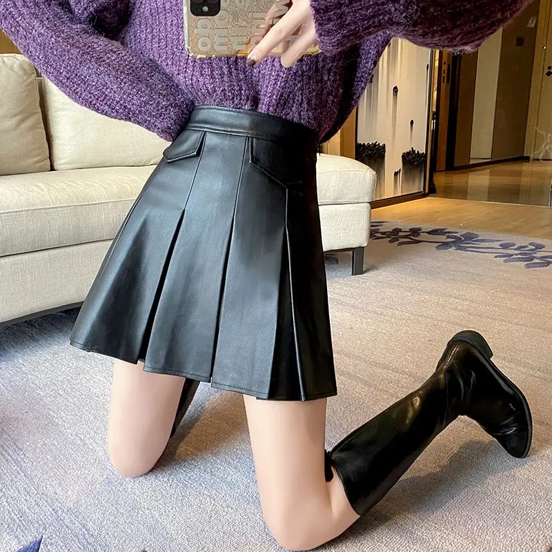 Womens Skirts Black Leather Skirt A Line Pvc Skirt Red|women's