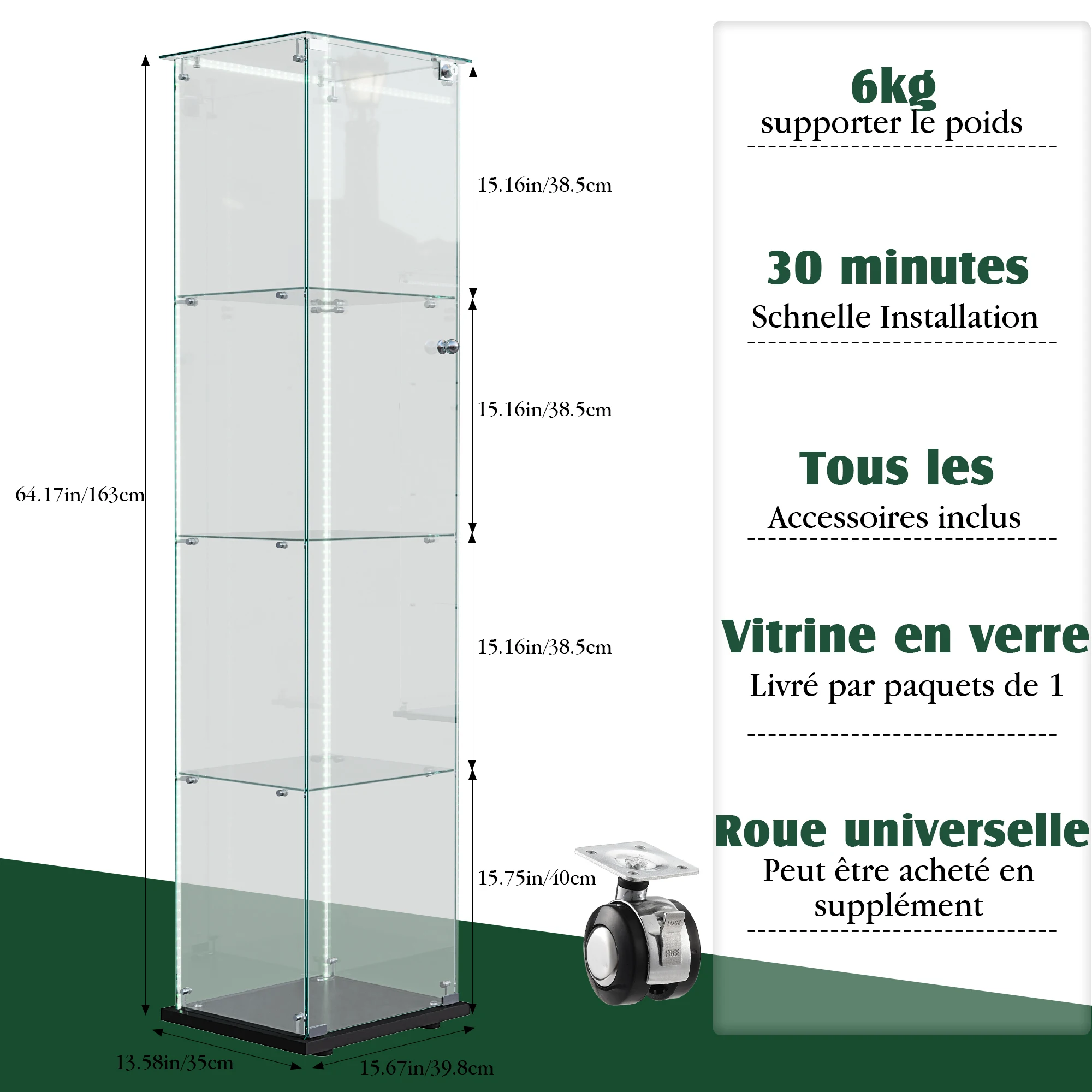 Anajqaqia Vierstufige Vitrine mit LED-Beleuchtung und schwarzem Sockel, geeignet für Wohnzimmer und Sammlerstücke. – Detail 1