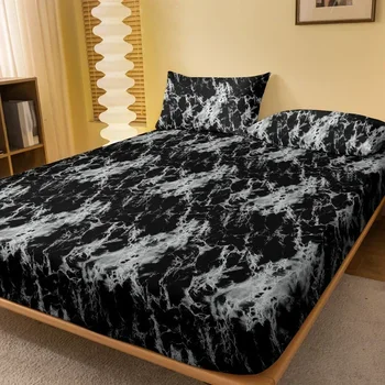 1 Simple modern Marble pattern printed matte Fitted Sheet, bedroom printed bed cover, bedding (excluding pillowcases) 1