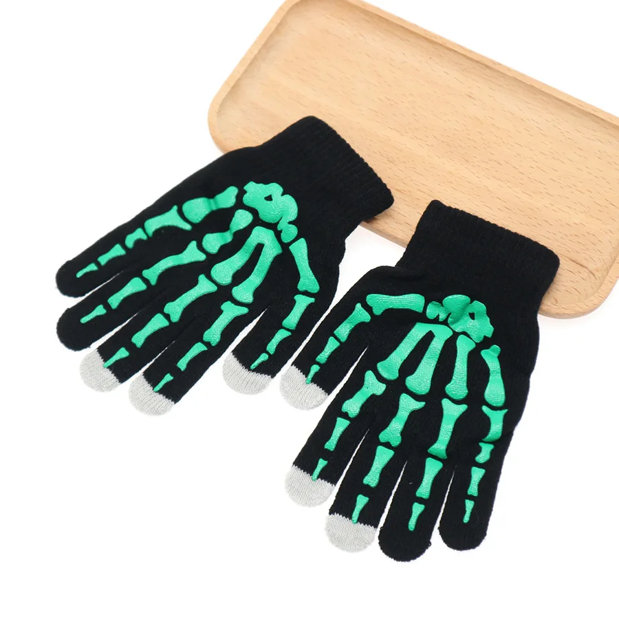 New men's warm gloves autumn and winter finger knitting gloves Fashion skull hand pattern gloves Halloween