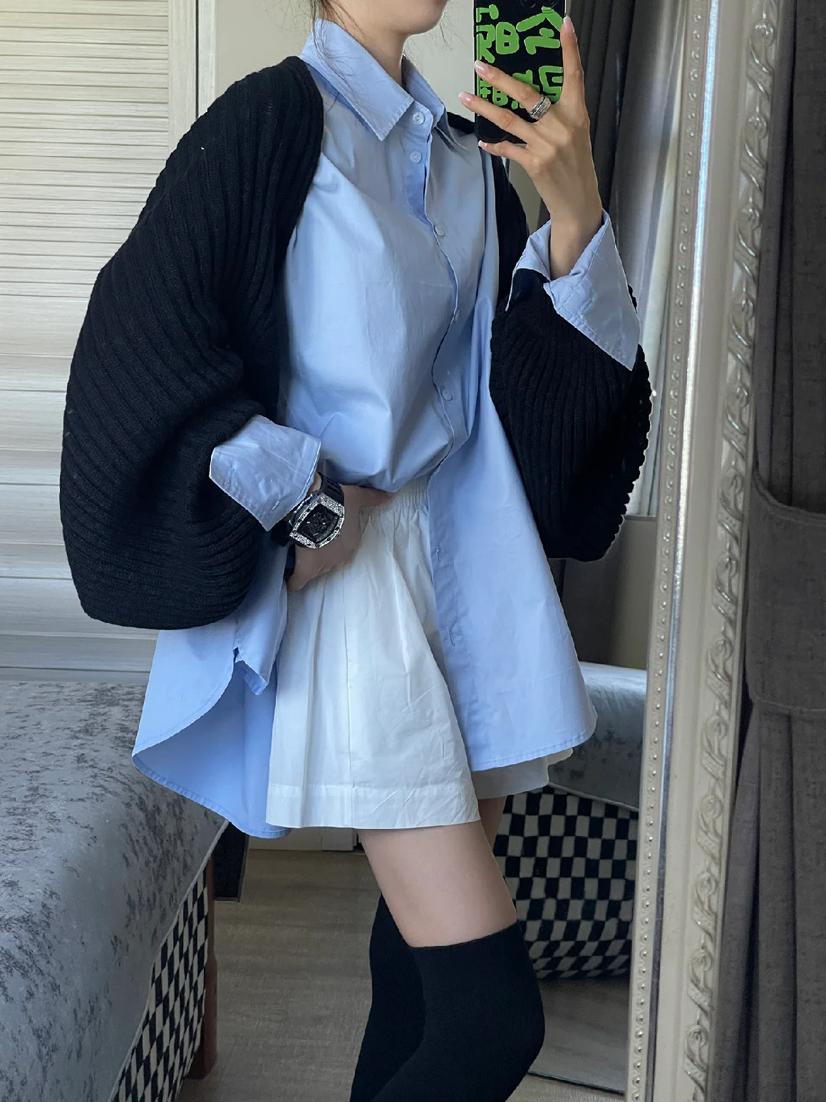 ★fa.er.ie★dot raglan sleeve top (blue)★正規品/韓国送料込 Blue Long Sve irt Jaet Women's Loose Fit Spring Faion Top