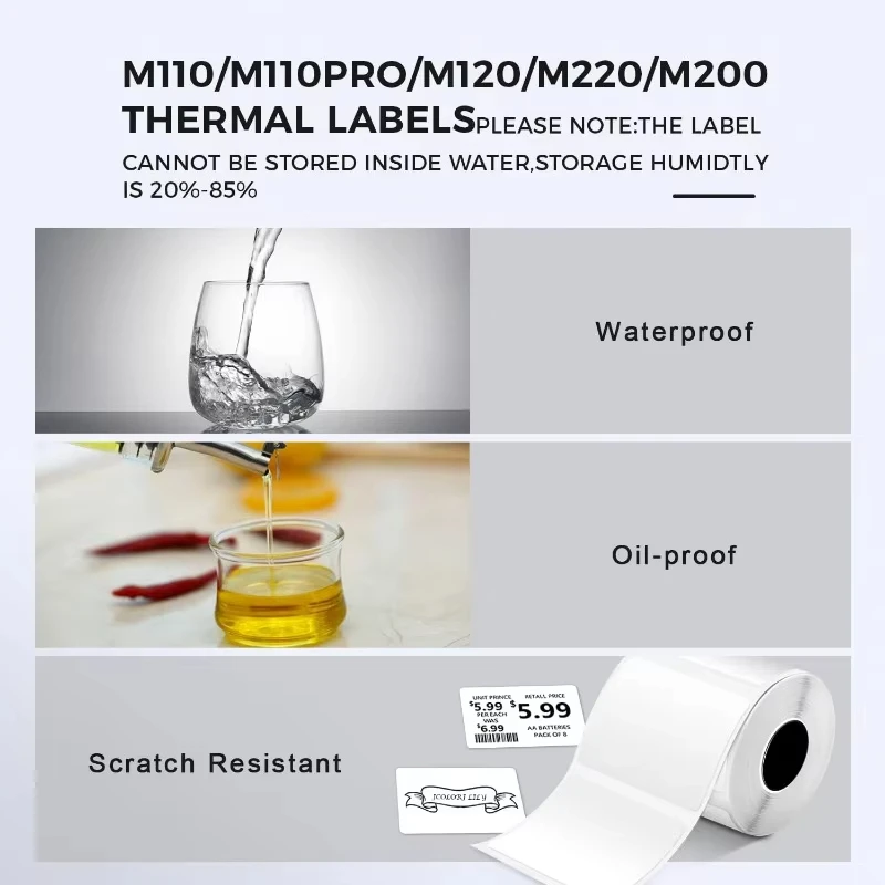 Thermal Label Sticker Compatible With Phomemo M110/M221/M220/M120/M200 Label Printer Multisize 30/40/50/80mm Black on White thermal paper printer sticker paper printing label sticker thermal printer paper